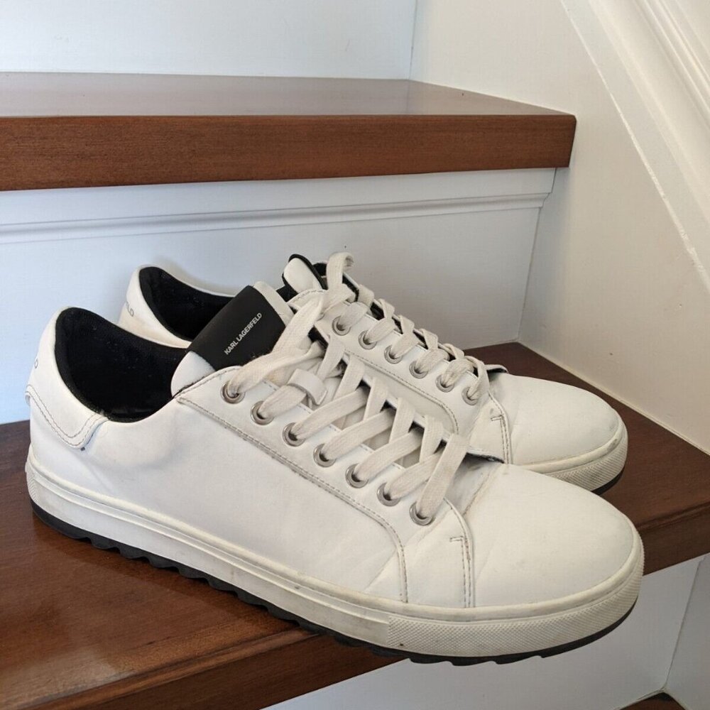 Karl Lagerfeld Paris men's white leather sneakers in size 10.5